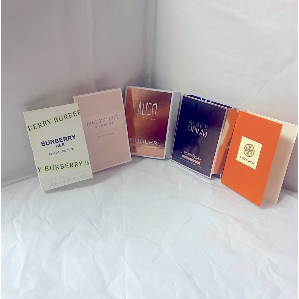 Perfume Samples Tory Birch, Black Opium, Alien Irresistible Givenchy, Burberry